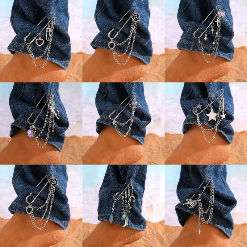 متعدد العناصر الهيب هوب القوطية ورقة كليب ملحق للسراويل الرائعة الشرير شرابة الحب فراشة سلسلة بروش الرجعية #6