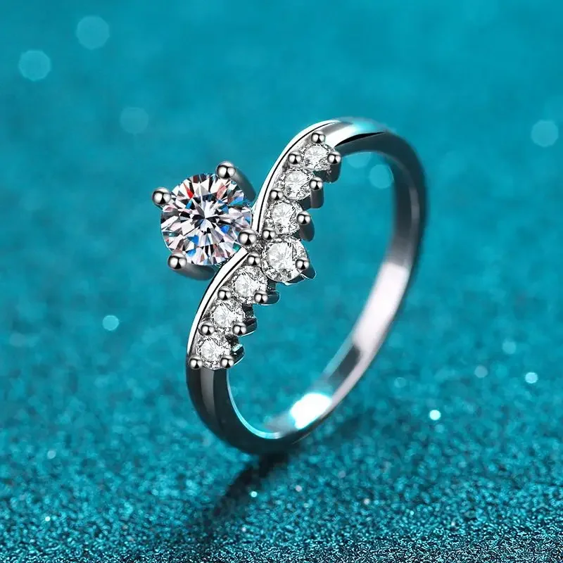 

925 Sterling Silver Crown Princess Female Ring All-match Simple Ins Style Simulated Diamond Moissanite Ring