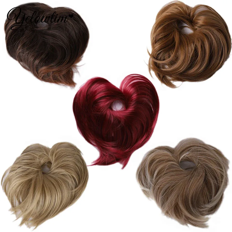 YELOWTIM Synthetic Curly Hair Bun Chignon Messy Elastic Band Scrunchies Updo Hairpieces Extensions for Women Cover Ponytail Exte