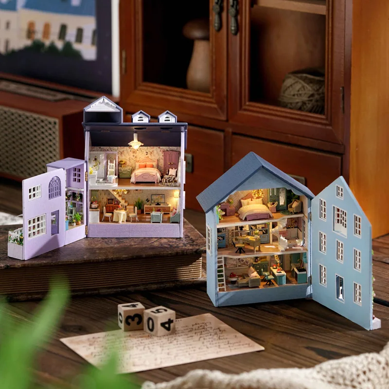 1Set DIY Miniature Handcraft Dollhouse Kit 3D Building Puzzles Set Creative Handcraft Wooden House For Birthday Gifts