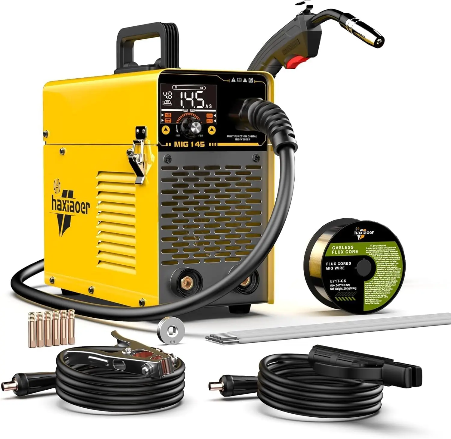 145A MIG Welder 110V, 3-in-1 Flux Core/Lift TIG/Stick, LCD Display, Synergic Control, Home & Auto Repair Welding Machine Kit