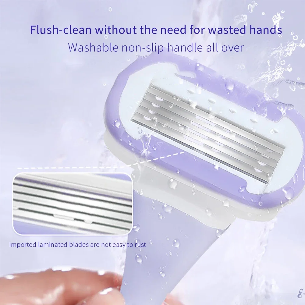 شفرة حلاقة نسائية محمولة بمقبض قصير 4 طبقات شفرة حلاقة ناعمة منحنى الجسم للسيدات شفرة شفرات قابلة للاستبدال