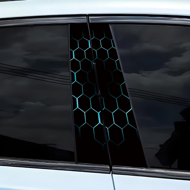 

2pcs Honeycomb image Car Decal Car B-pillar Sticker Vinyl waterproof DIY car door post decal Cover scratched car deca