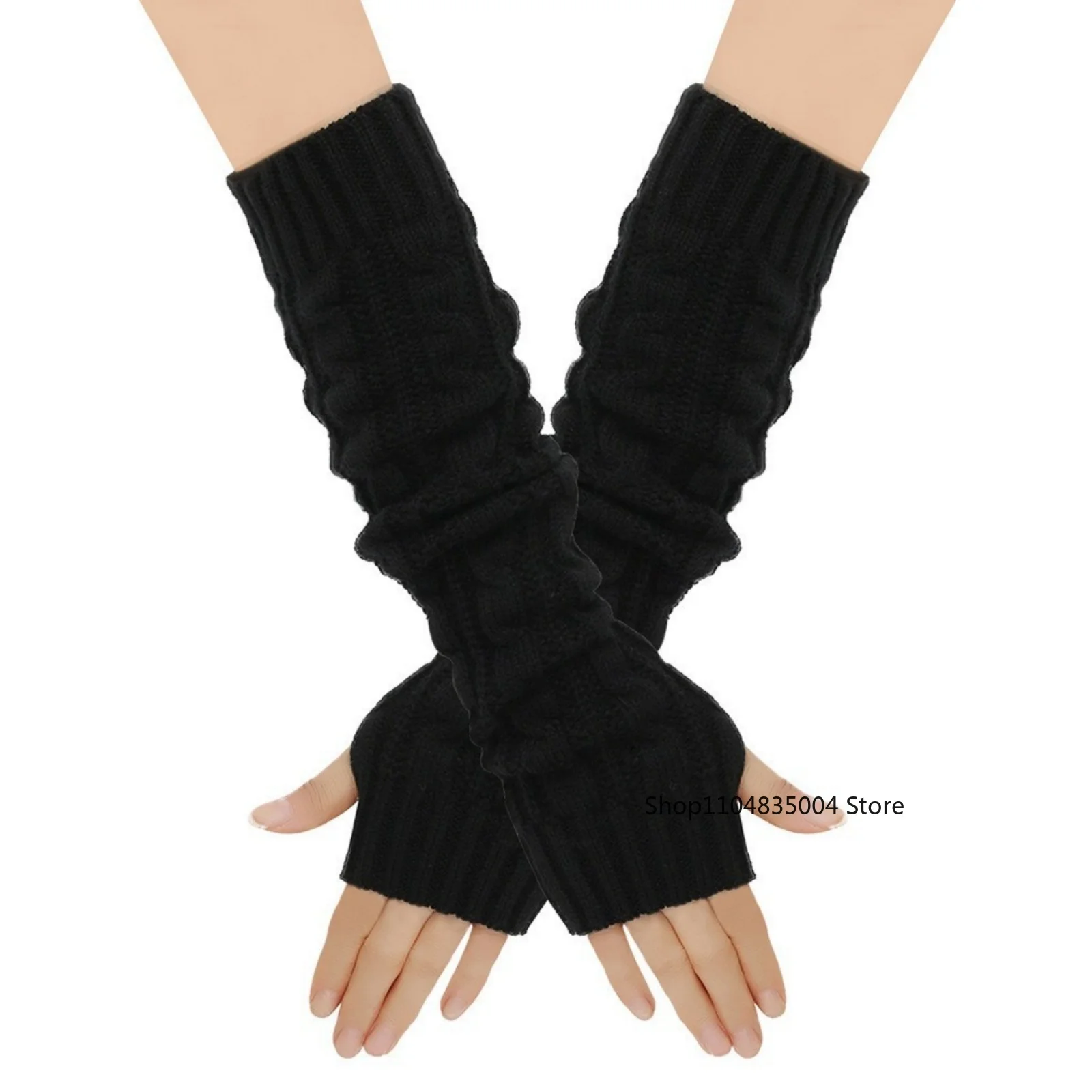 قفازات نسائية محبوكة لتدفئة الذراع: كابل - تصميم محبوك، بدون أصابع، دافئة وأنيقة للخريف والشتاء والارتداء اليومي والمكتب #5