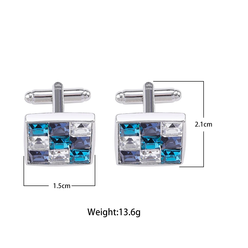 Gemelos de diamantes de imitación para hombre, gemelos de camisa plateados de cristal, azul, verde, blanco, marca de moda, alta calidad, lujo,