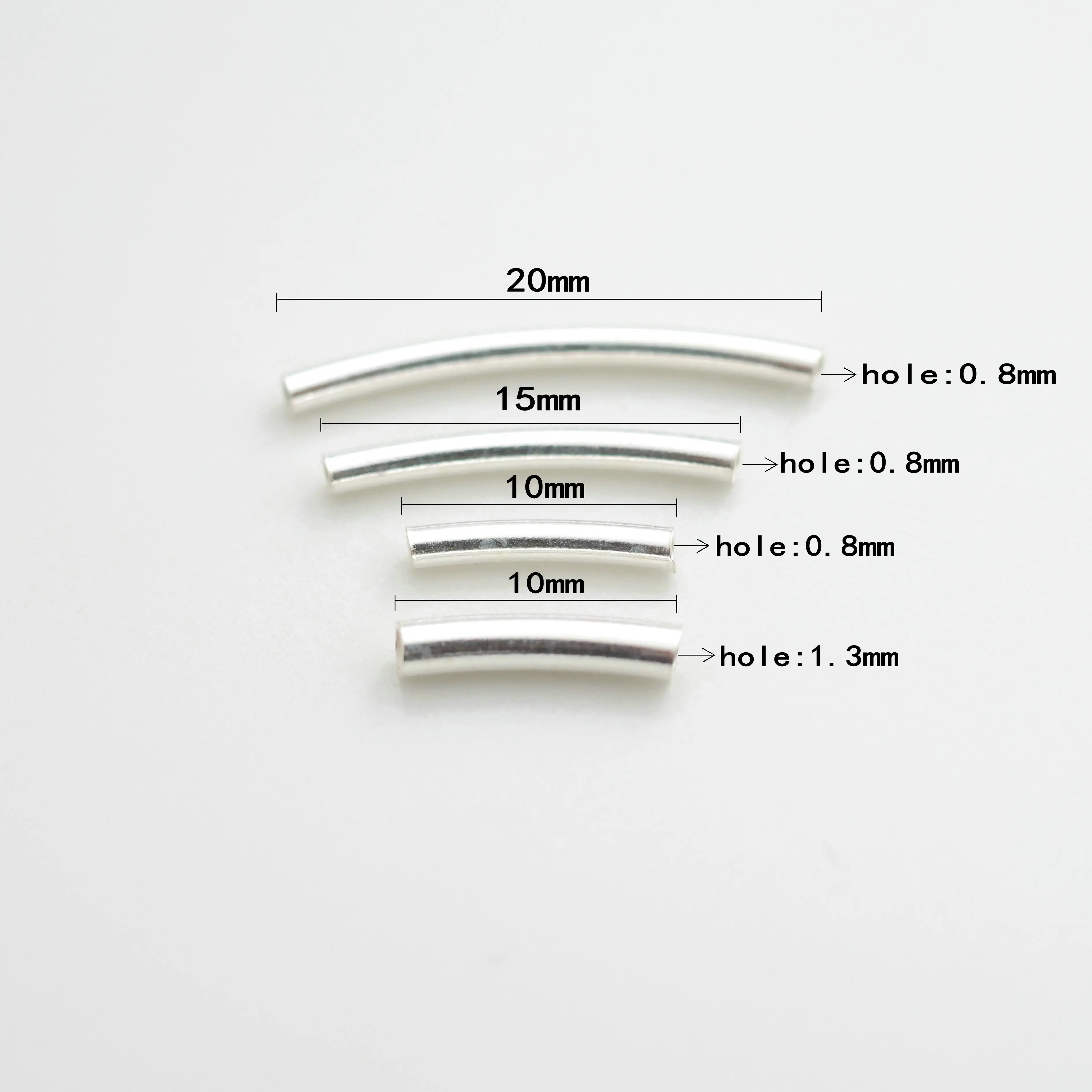 5PCS 100% Solid 925 Sterling Silver Crooked Spacer Tube Beads for DIY Fine Jewelry Finding JQ0032