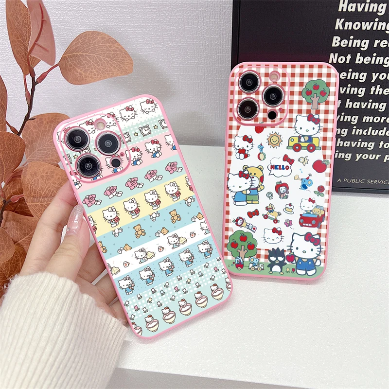 For iPhone 16 promax 15 14 Plus 13 12 11 Pro Max Mini Kitty Phone Case Cartoon Soft Kawayi Cute Hello KT Silicone Cover Fundas