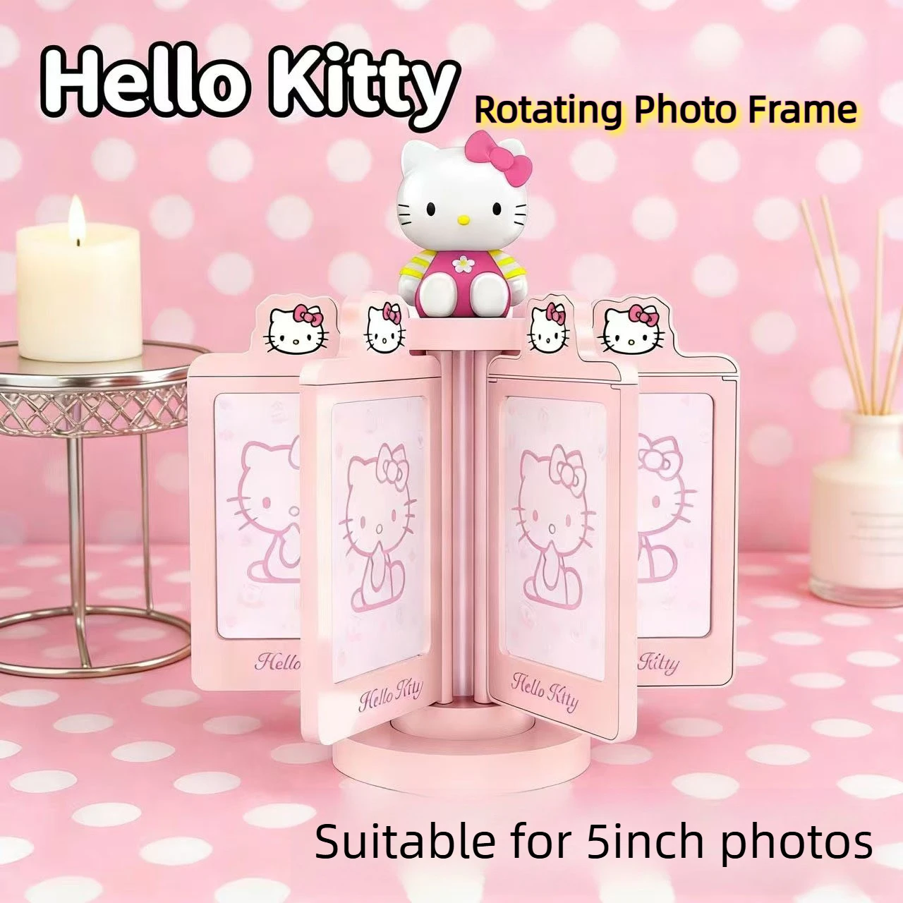 

Hello Kitty Rotating Photo Frame,5inch Photo Frame,Flip Page Rotating Photo Frame,Creative Decoration Item,Kawaii Picture Frames