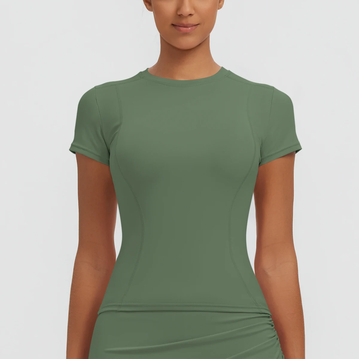 Neues Damen Sommer Yoga Kurzarm T-Shirt Lauf- und Radsport Einfarbiges Schnelltrocknendes Workout-Oberteil Enganliegend Atmungsaktive Yoga-Kleidung – Detail 26
