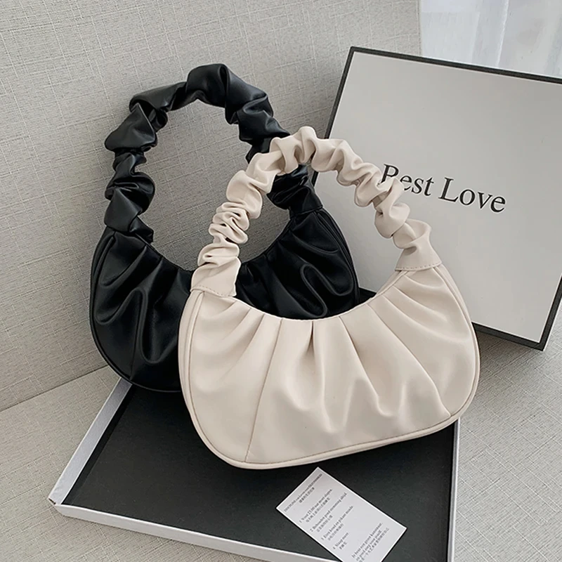 2023 Summer Pleated Handlebags For Women PU Cloud Bags Leisure Armpit Bag Shopping Shoulder Bags Dumpling Handbag Female