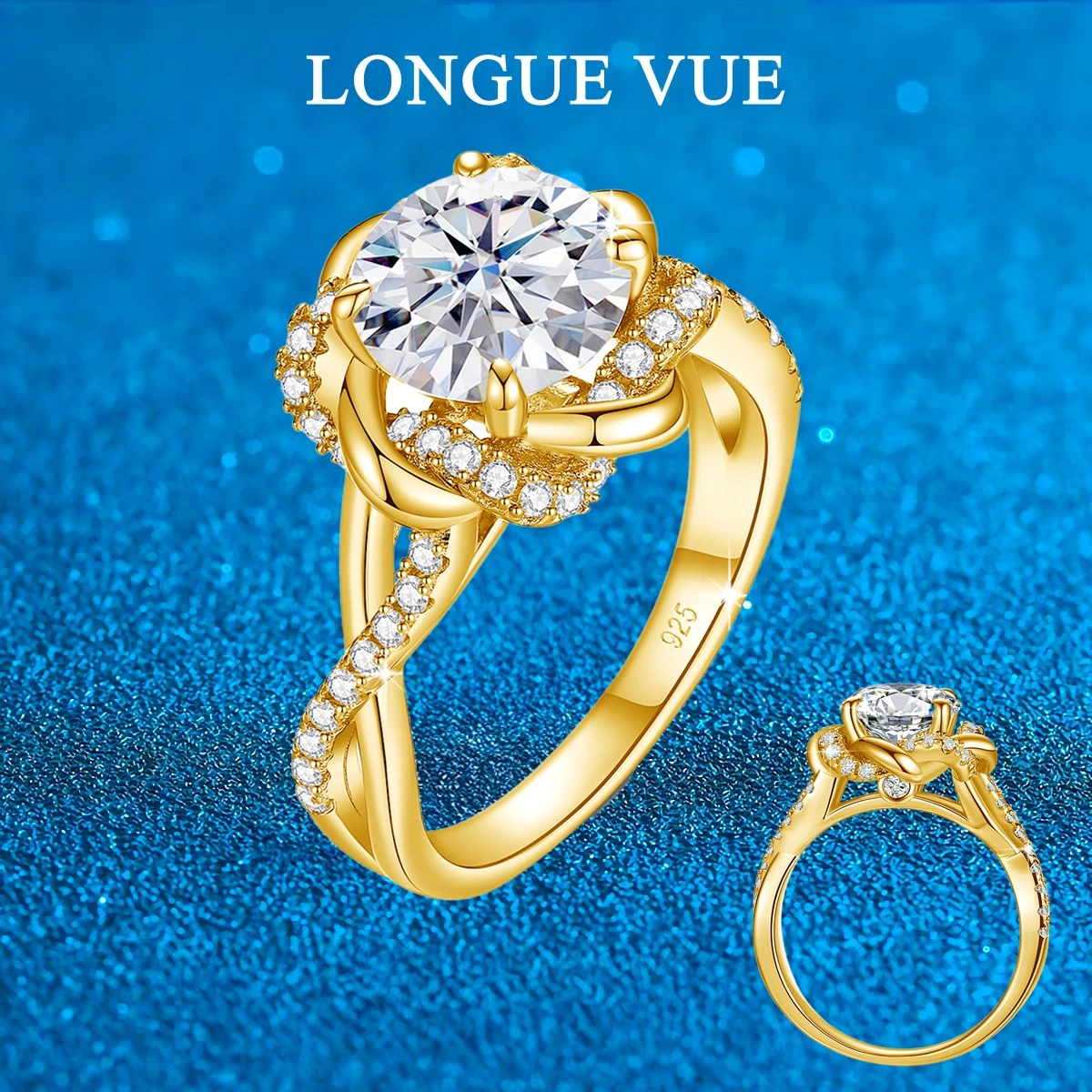 

Braid Twist Halo Ring 925 Sterling Silver Wedding Jewelry Solitaire Moissanite Rings for Women Engagement Anniversary Gift