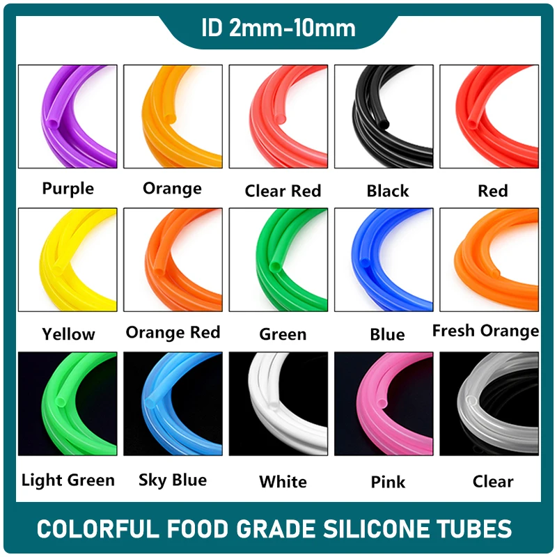 

1Meter ID 2 3 4 5 6 7 8 9 10mm Silicone Tube Flexible Rubber Hose Food Grade Soft Drink Pipe Water Connector Colorful Plumbing