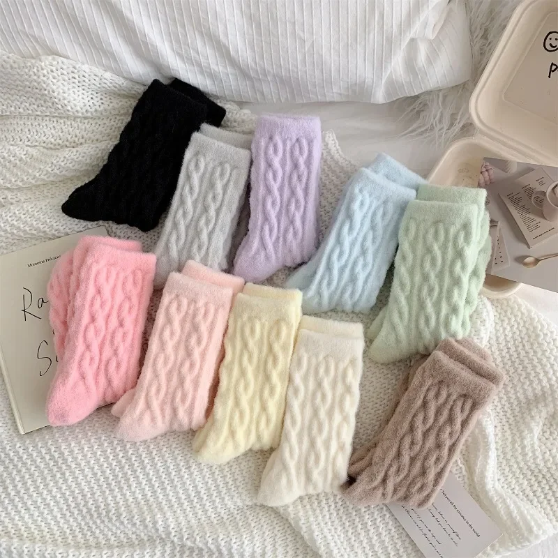 شتاء دافئ المرجان جوارب صوف النساء الرجال الصلبة فضفاض النوم جورب المخملية المنزل رقيق تخزين رشاقته الحرارية سوكس Calcetines #3