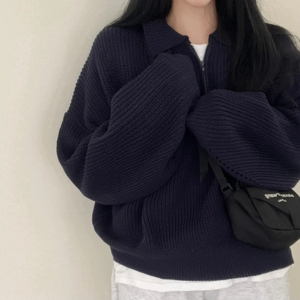 

Женский шикарный свободный вязаный свитер Ne f на молнии, теплый повседневный длинный свек, осенне-зимний модный топ