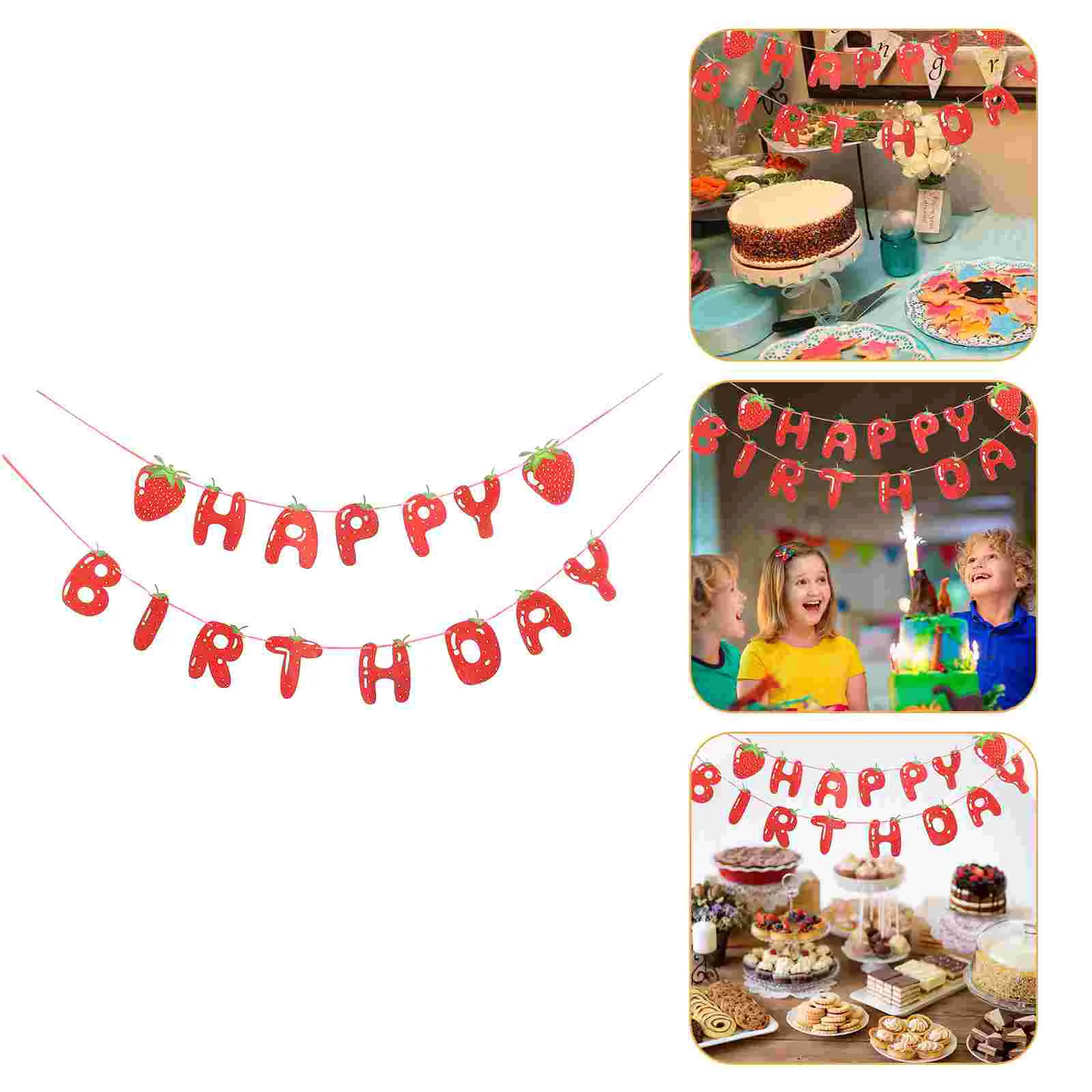 The Sign Strawberry Pull Flag Baby Happy Birthday Banners First Party Supplies Favors