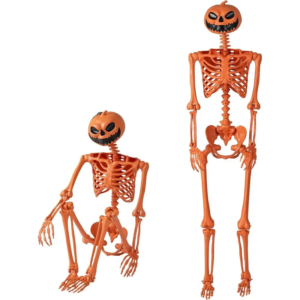 

Posable 5.2ft Halloween Orange Skeleton with Pumpkin, 7 Joints, Suitable for Indoor and Outdoor