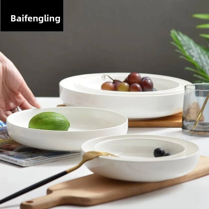 

Retro Ceramic Deep Dish Dining Plate Fruit Tray Living Room Decorative Plate Dining Utensils Versatile Household Dishware
