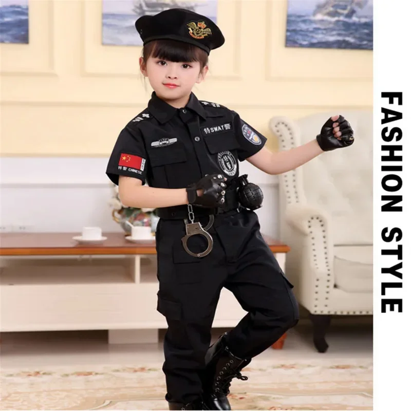 Children Traffic Police Cop Cosplay Costumes Policemen Uniform Girls Pleated Skirt Student Team Halloween Party Performance MN9