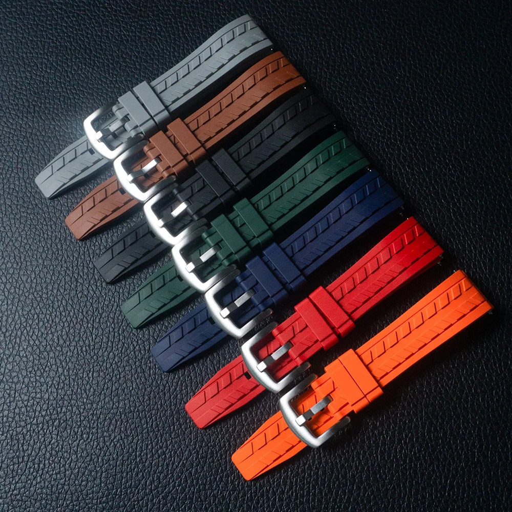 20mm 22mm FKM Rubber Watch Strap Tire Tread Men's Sports Watrproof Strap for Rolex for Seiko Watch Replacement Watchband