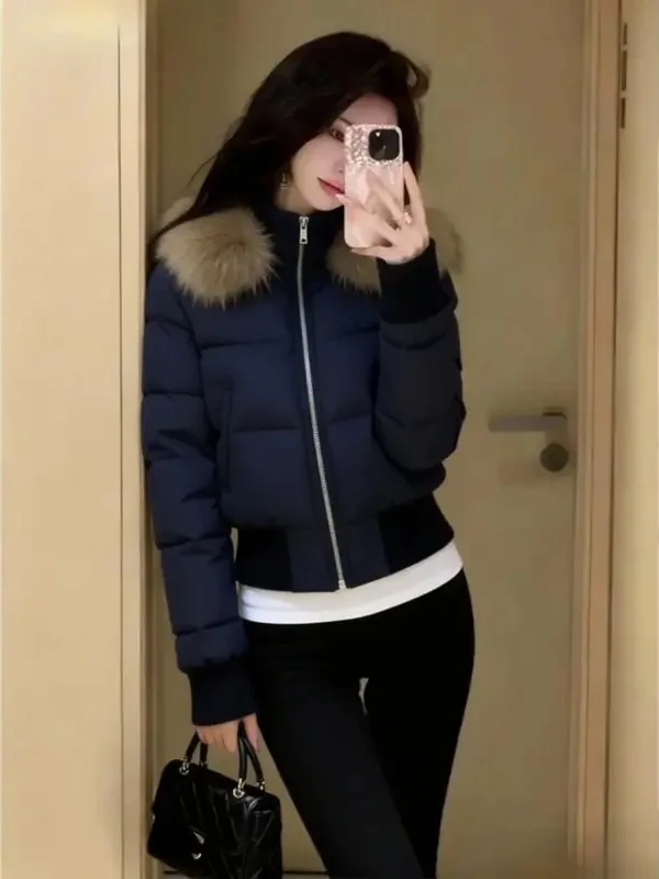 

Кобальтово-синий джет с капюшоном и меховым воротником, осень-зима 2022, новинка Sle ort, универсальная хлопковая верхняя одежда премиум-класса Feeling