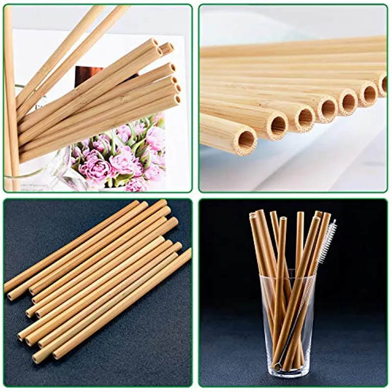 Reusable Bamboo Drinking Straws 7.8 Inches 100% Natural Eco Friendly Wooden Straw 20 pcs with 1 Cleaning Brushes Plastic Free