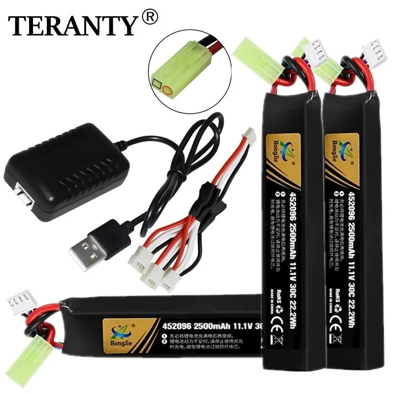 Water Gun Airsoft 11.1V 3S 2500mAh 30C 452096 LiPo battery+Charger Tamiya Plug for Airsoft BB Air Pistol Electric Toys Gun Parts