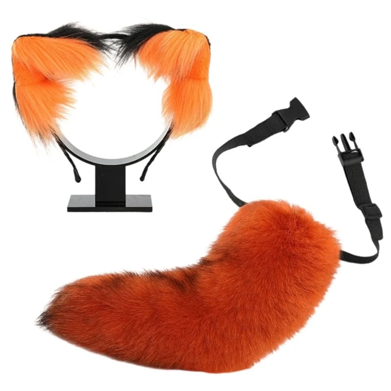 Koty Ucha i Ogon Zestaw Faux Furs Foxes Wolf Ear Held z ogonem Halloween Christmas Cosplay Party Costume Akcesoria