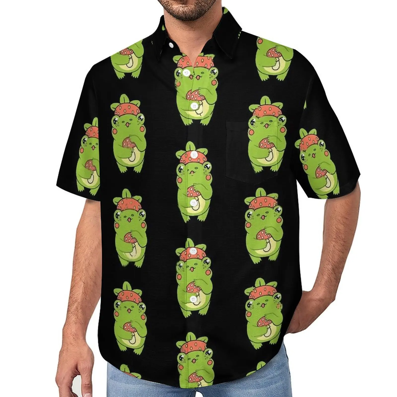 

Kawaii Frog Beach Shirt Animal Strawberry Hawaii Casual Shirts Male Fashion Blouses Short Sleeves Graphic Clothing Plus Size 4XL