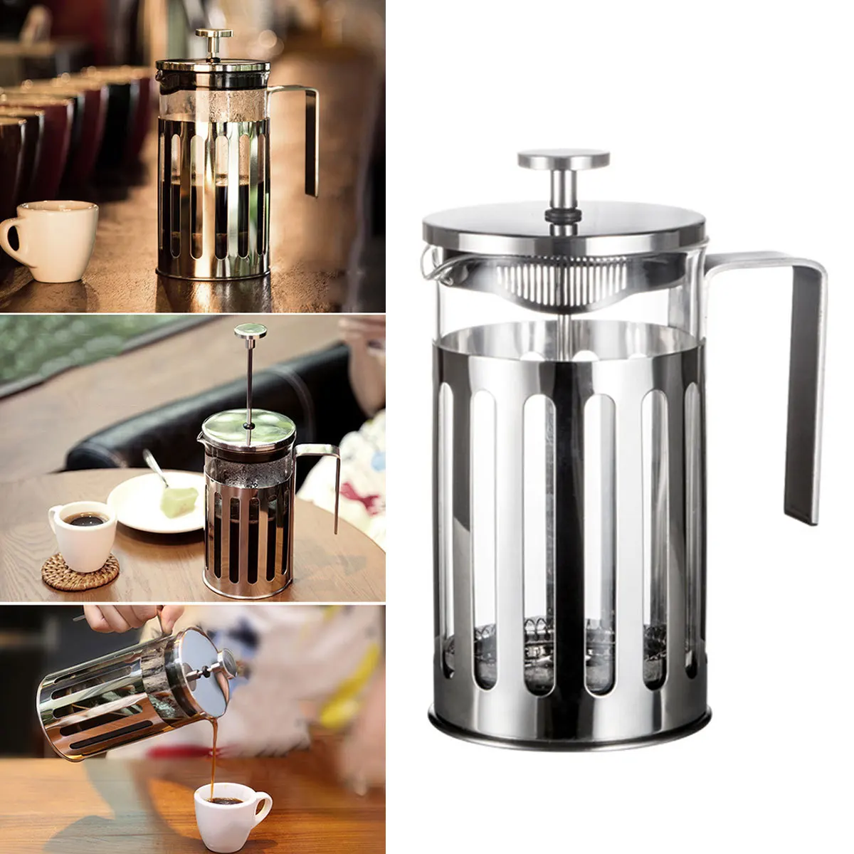 

350Ml French Press Coffee Pot Stainless Steel High Borosilicate Heat Resistant Glass Teapot Manual Crafted for Hot Cold