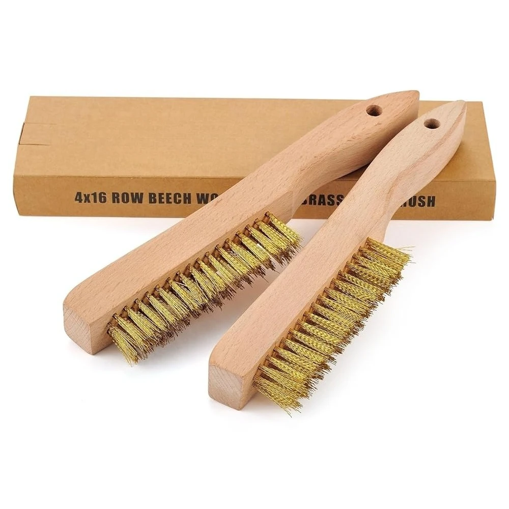 

Brass Brush, Soft Brass Bristle Brush, Wire Brushes for Cleaning Metal Rust, Welds with 10\ Beechwood Handle, 2 Pcs