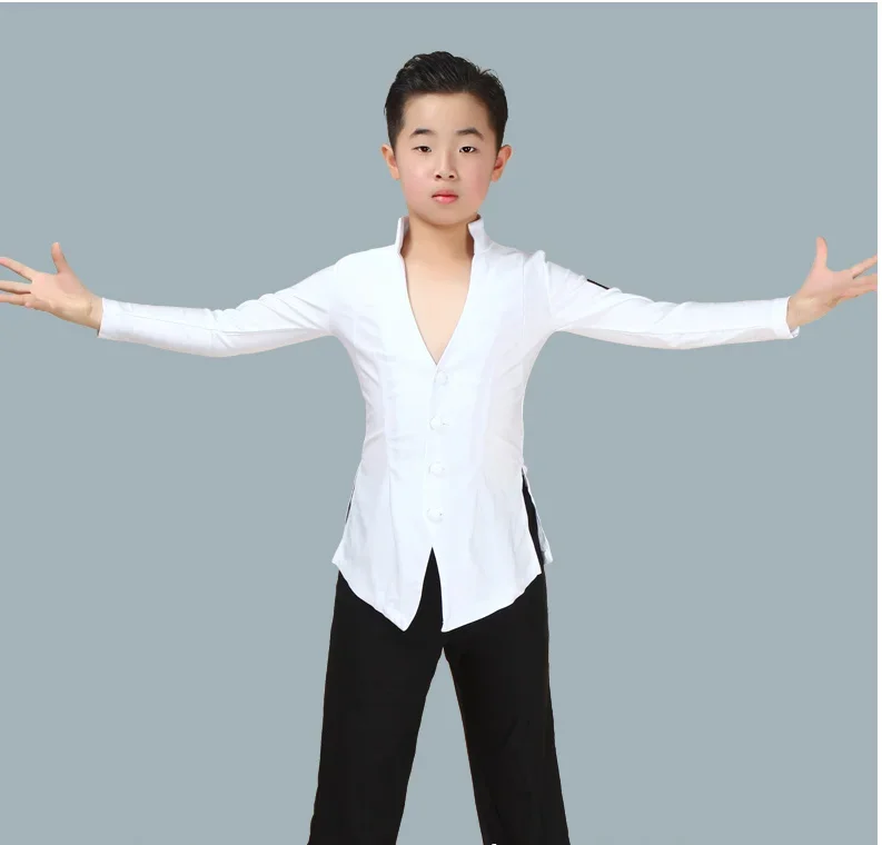 Latin Dance Top Boys Sexy V-Neck Shirt Black Wide Leg Pants Kids Latin Dance Competition Costumes Children Rumba clothes