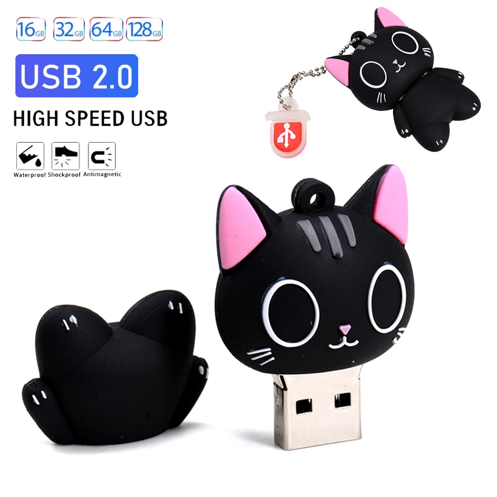 

Pen Drive Cartoon USB 2.0 Flash Drive Cute Cat Memory Stick 128GB 64GB 32GB Key Chain USB Stick Creative Gift for Laptop U Disk