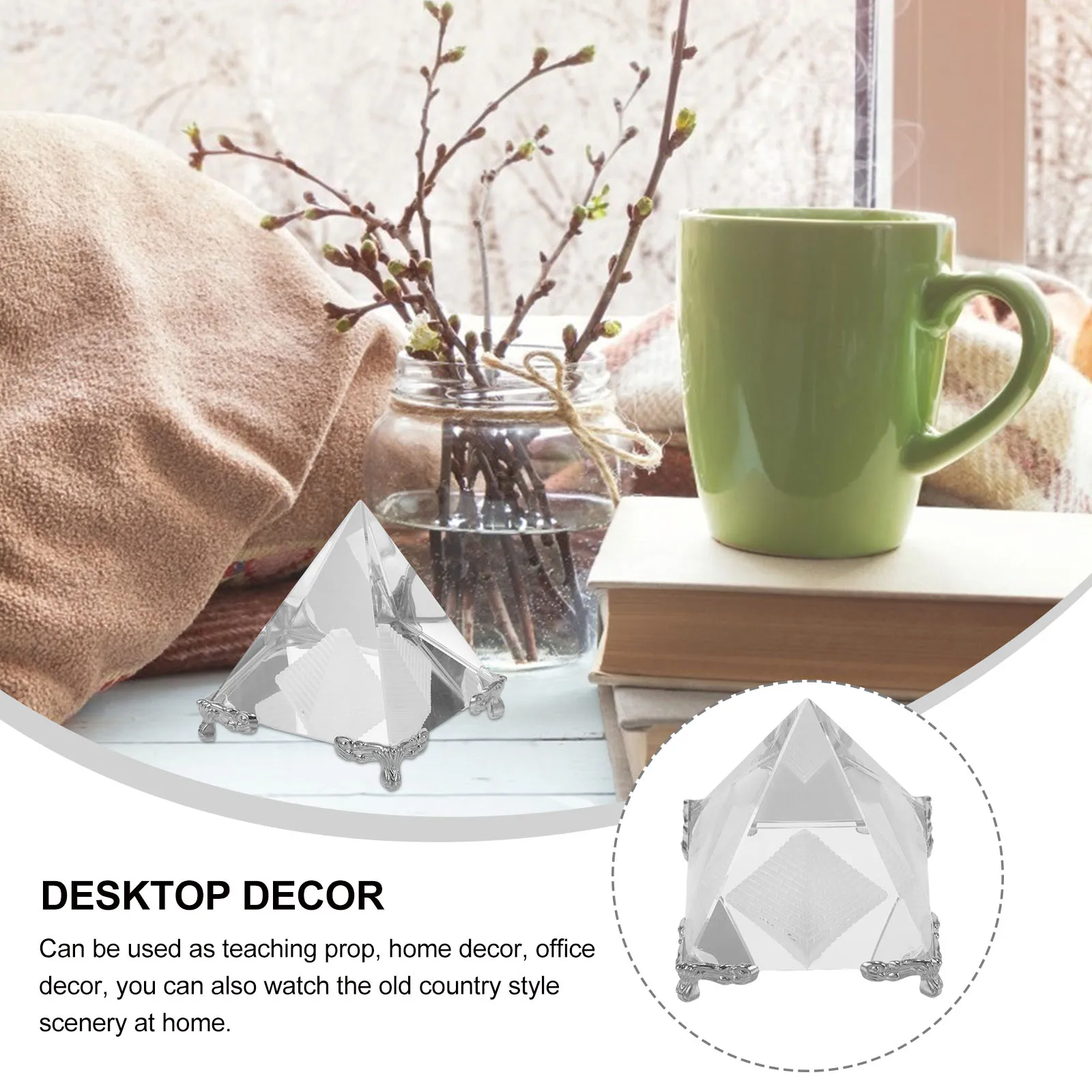 

Crystal Pyramid Shaped Desktop Decor Creative Artwork Small Exquisite Crystal Craft Home Office Positive Energy Ornament