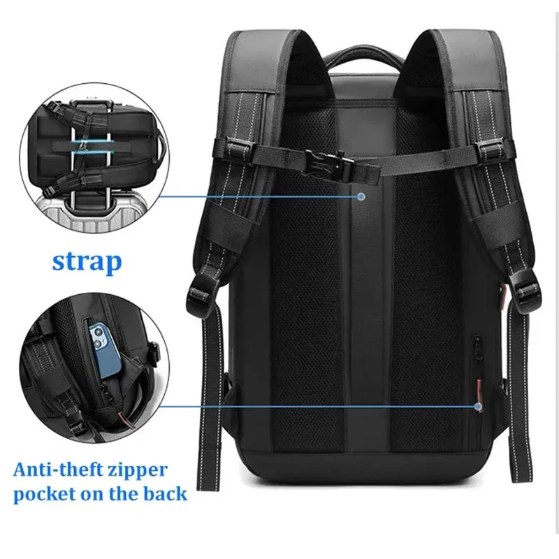 Mochila expansível de viagem por compressão a vácuo, mochilas para laptop masculinas, grande capacidade, bolso para sapatos, negócios, negócios