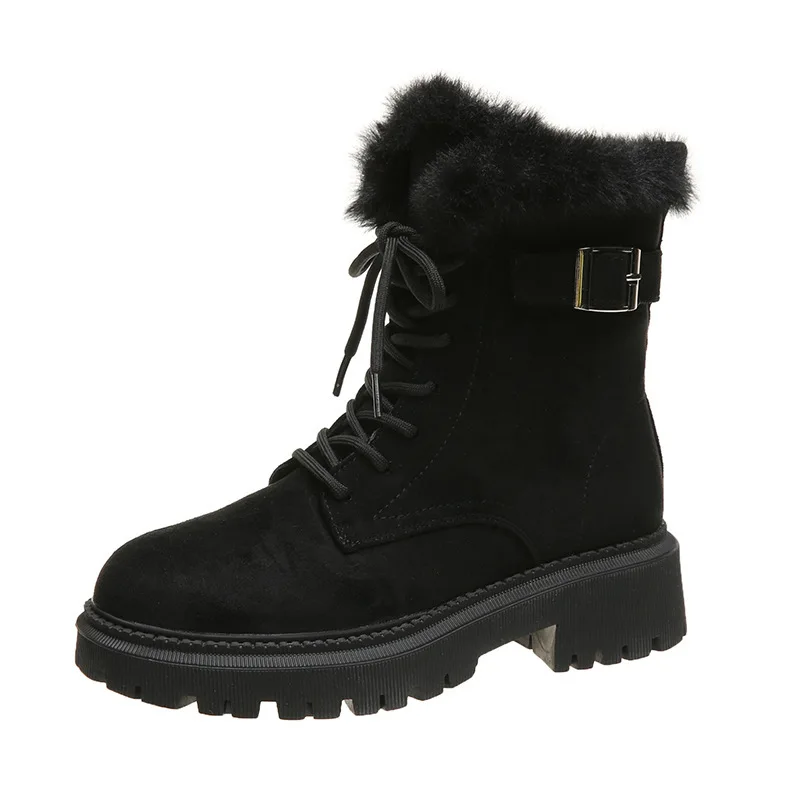 Platform Snow Boots Women\'s Winter Shoes Plush Warm Thicken Cow Suede 6 Boots British Style Fashion Lace-up Women Shoes