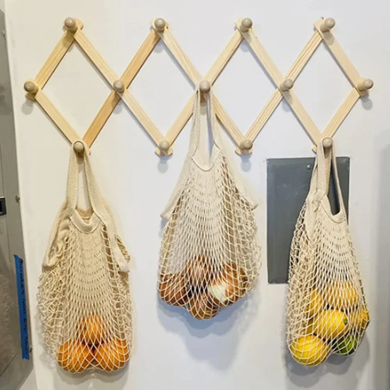 Handliche, faltbare Einkaufstasche aus Baumwollnetz, wiederverwendbare Netztasche für Obst, gewebte Netztasche mit Aussparungen zur Aufbewahrung in der Küche