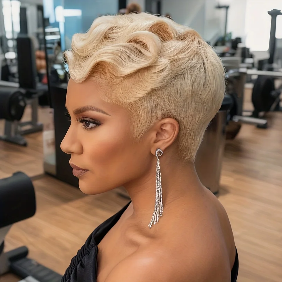 613 باروكة من شعر طبيعي مجعد شيك عابث قطع شعر مستعار قصير بوب غريب شعر بشري مجعد شعر مستعار آلة كاملة للنساء غطاء شبكي وردي #3