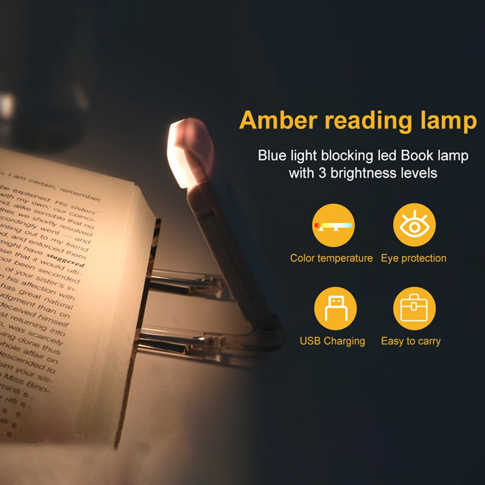 USB Rechargeable Book Light Brightness Adjustable for Eye-Protection LED Clip on Portable Bookmark Light for Reading in Bed Car