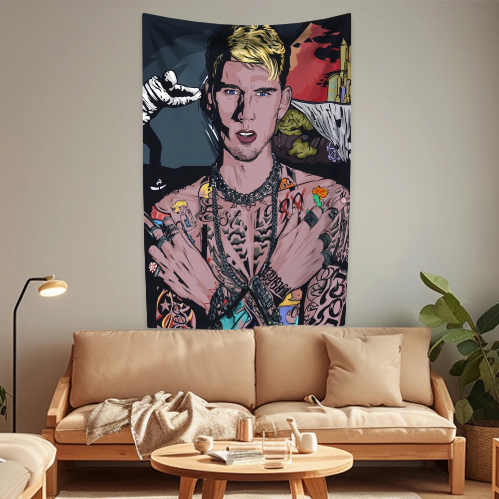 American Rapper M-Machine Tapestry K-Kelly Home Decor Aesthetics Wall Hanging Bedroom Dormitory Background Cloth