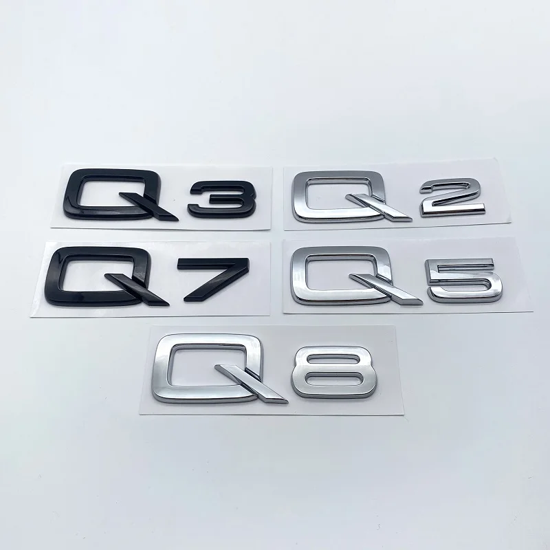 3D ABS Numery Litery Q2 Q3 Q4 Q5 Q6 Q7 Q8 Emblemat do Audi Q serii Błotnik samochodowy Tylne logo Naklejka Czarny Srebrny