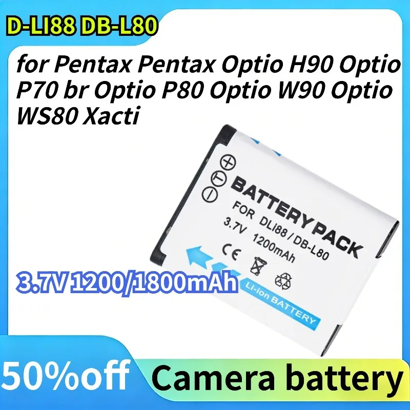 

D-LI88 DB-L80 for Pentax Optio H90 P70 br P80 W90 WS80 Xacti 3.7V 1200/1800mAh Camera battery