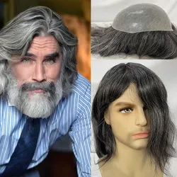 Human Hair Toupee for Men Long Human Hair Full Hair System V-loop Hairpieces All Over Thin Soft 0.04-0.06mm 12inch Toupee Hair