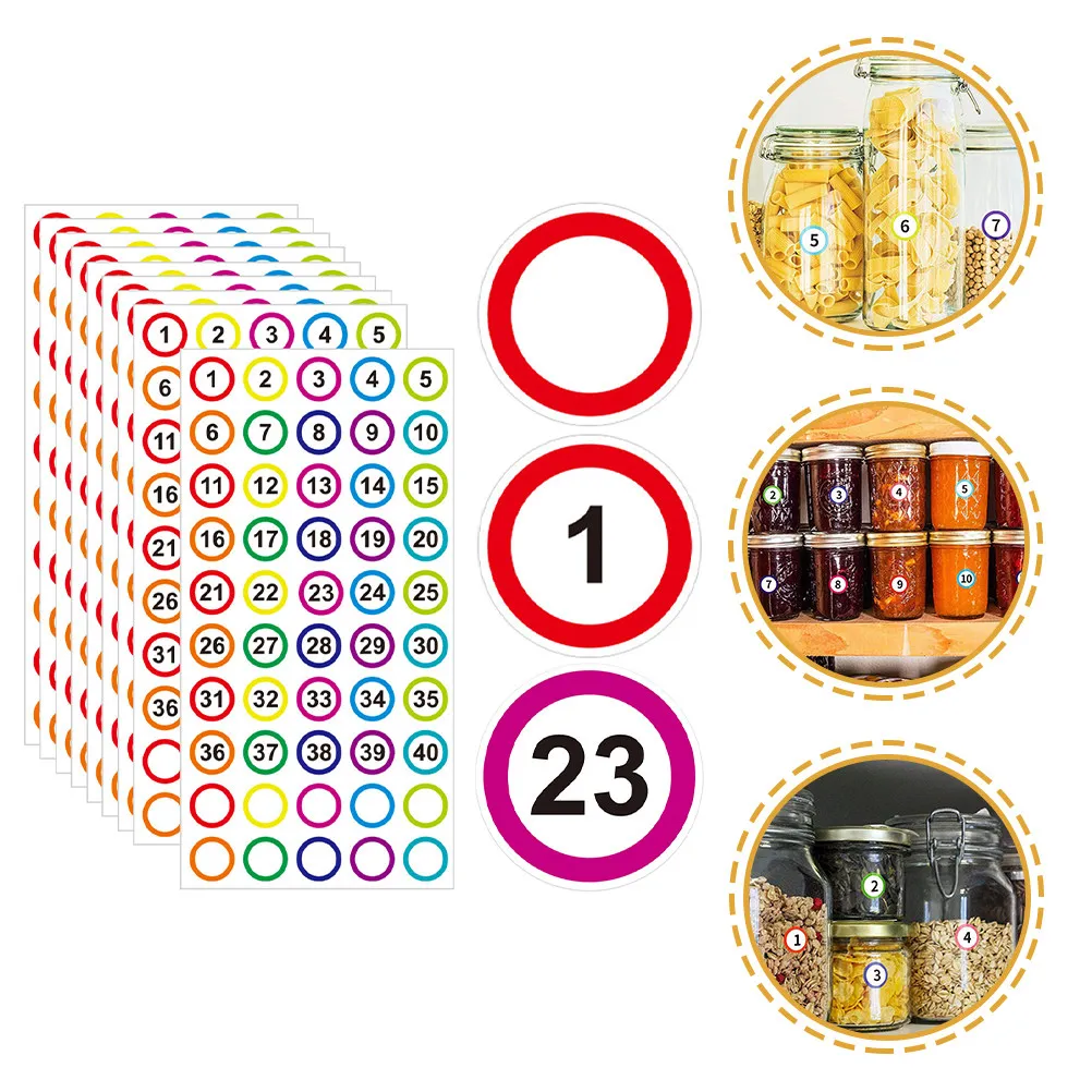 

40 Sheets Bright Colored Number Labels Self-Adhesive Marking Stickers for Classroom Office Filing System Identification and Easy