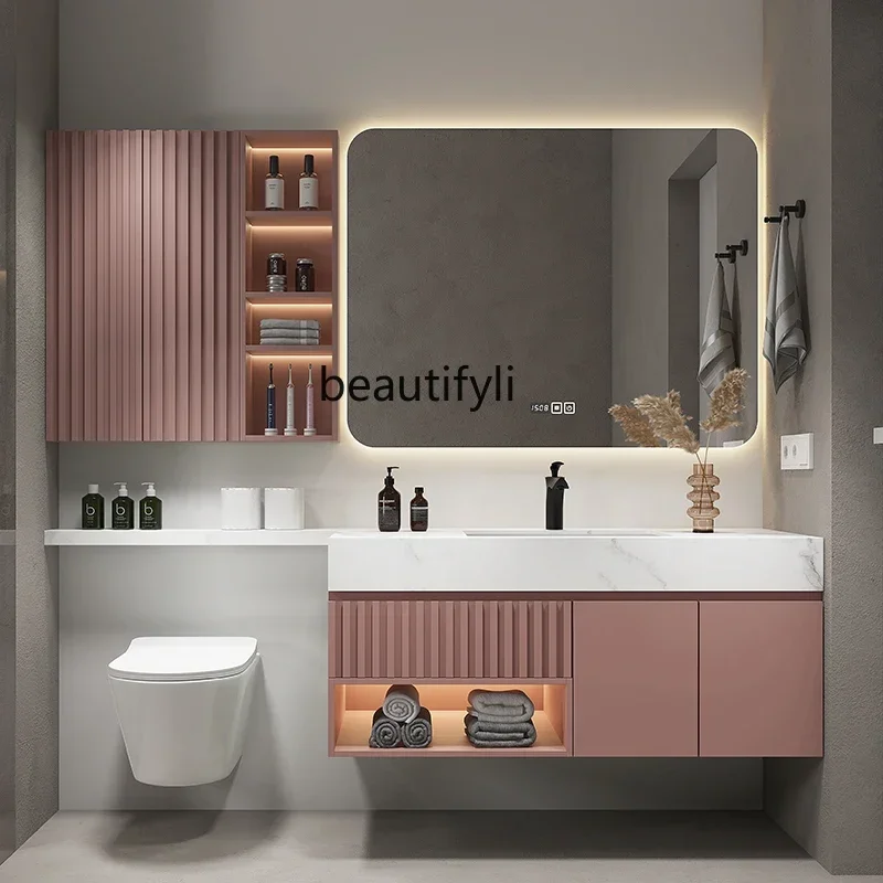 

YH Light Luxury Bathroom Cabinet Combination Extended Stone Plate Bathroom Cabinet Bathroom Wash Basin Integrated Mirror