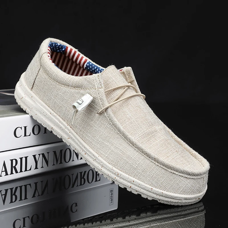 Men Casual Shoes Slip on Denim-blue Canvas Loafers Comfortable Walking Flats for Man Dude Non Slip Soft  Sneakers Summer