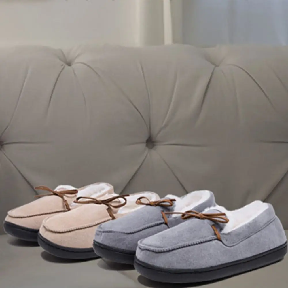 

Comfortable Artificial Wool Bowknot Slippers Women Non-slip Sweet Soft Plush Flats Winter Fluffy Fleece Flats Slippers Indoor