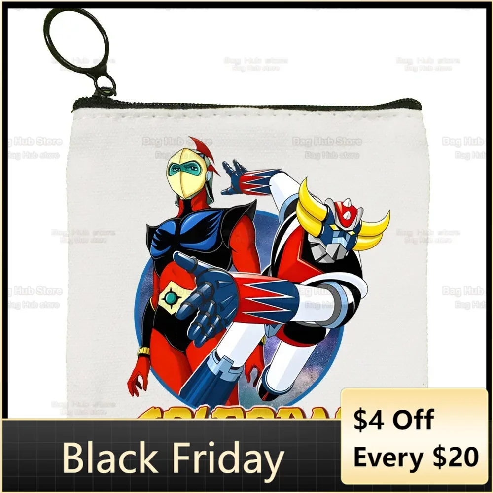 Manga Goldorak Ufo Robo Anime Canvas Bag Pure White Bag, Mazinger Grendizer Zipper Bag Coin Bag Coin Bag Clutch Bag