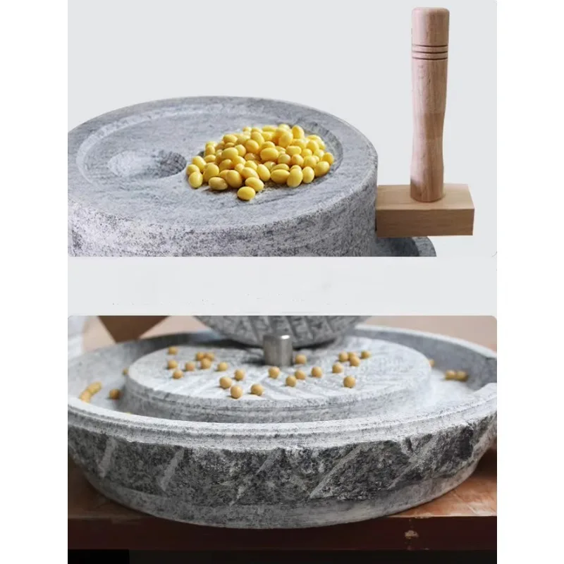 Hand Operated Granite Stone Grinder Mill With Wood Holder Multi-purpose Black Sesame Rice Soybean Powder Making Stone Mill
