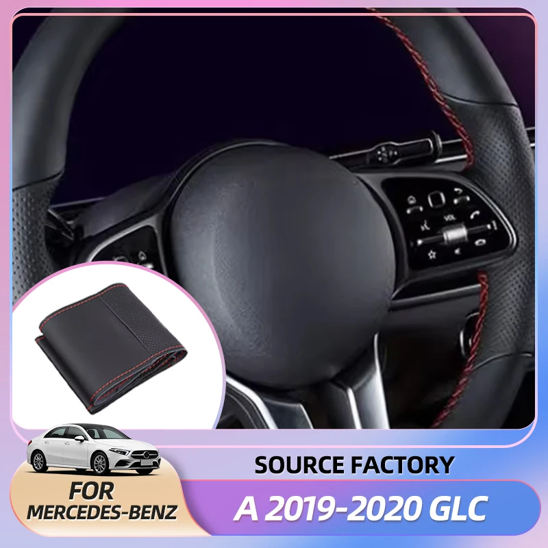 

Эмблемы, прошитые вручную нескользящие черные чехлы на руль из искусственной кожи для Mercedes Benz A Class 19-20 GLC
