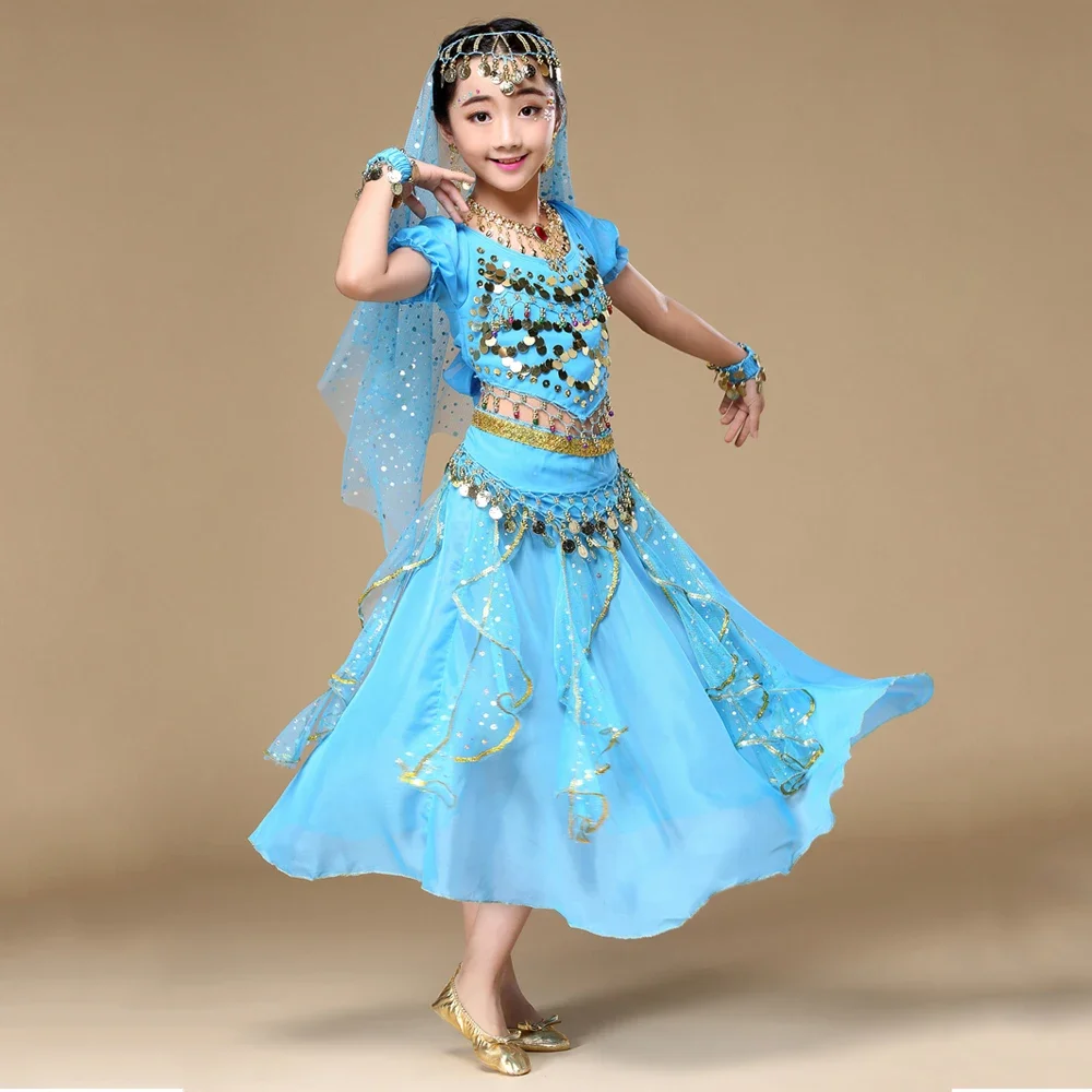 الرقص الشرقي زي الرقص الشرقي الأطفال الرقص الشرقي مجموعة أطفال فتاة بوليوود الهند الرقص ممارسة أداء الملابس 6 قطعة/المجموعة